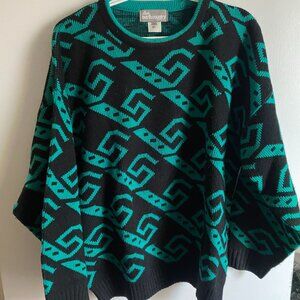 90s Vintage Teal and Black Pattern Sweater